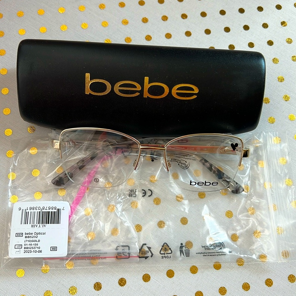 NIB bebe optical frame gold/black sz S 51/16/135